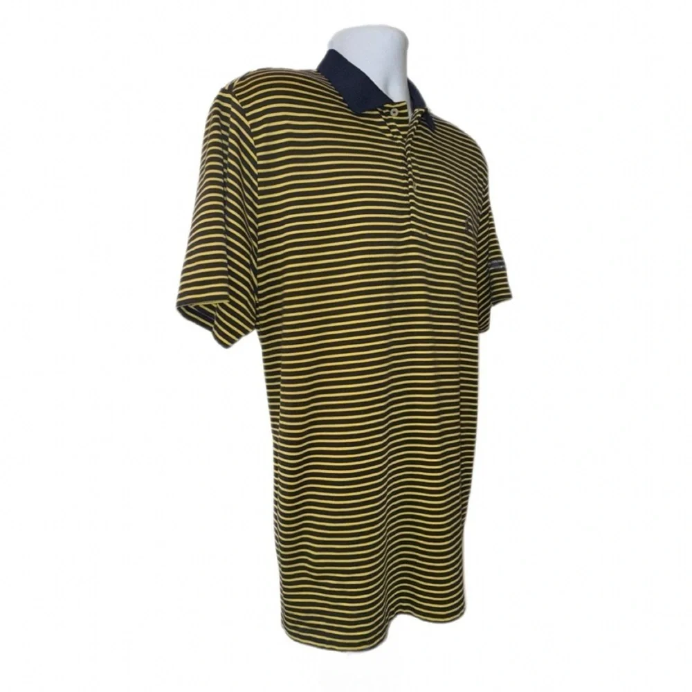 Polo Golf Ralph Lauren Performance Polo Yellow Navy Stripe Winged Logo Men’s L